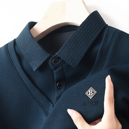 【M-4XL】Nové pánske zimné polo tričko s klopou a flísovou podšívkou - jednoduché a pohodlné