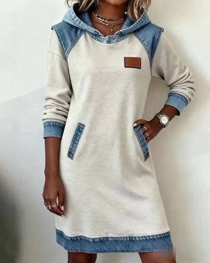 🔥⛄【50% popust✨】🌷🌞 Nova zimska modna jeans obleka s kapuco iz patchworka