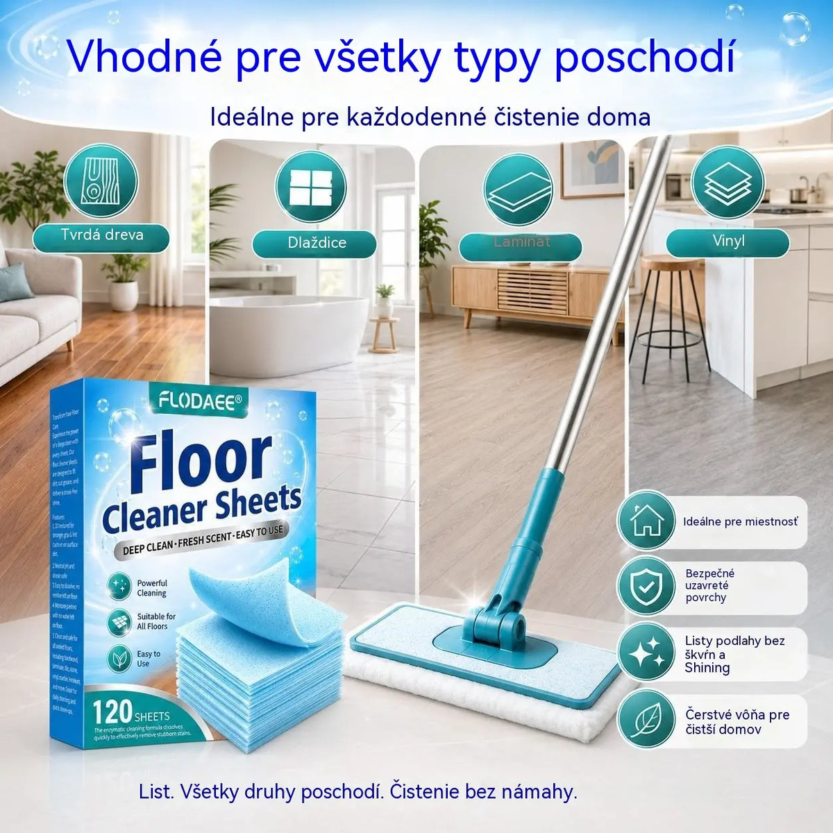 🔥【2 balenia/240 obrúskov】🥳 Najpredávanejší produkt✨ Vo vode rozpustné čistiace obrúsky na podlahy: Čistia a leštia podlahy🧹💧