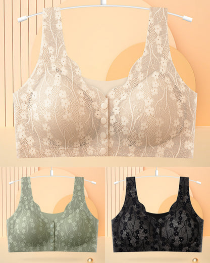 💖😍 3 darab elölkapcsos női melltartó (40–100 kg) – Vezeték nélküli, pamut, kényelmes és jól szellőző, tökéletes tartással