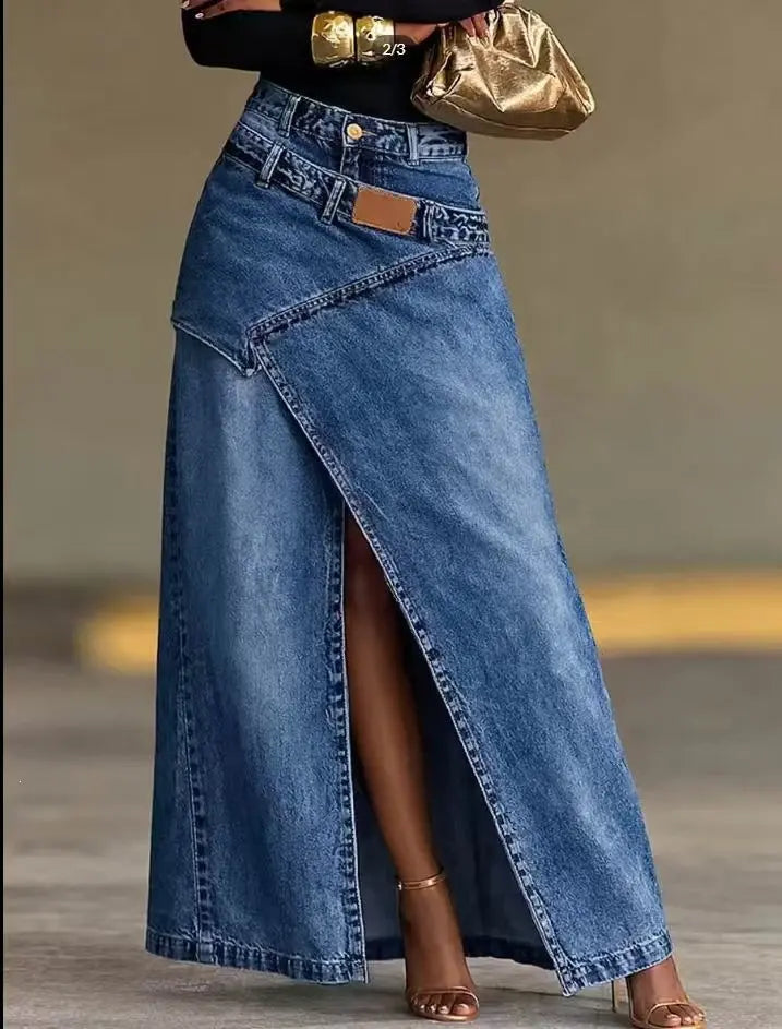 🙌💕【S-3XL】Falda midi vaquera para mujer, diseño de cintura multicapa, elegante y con estilo.