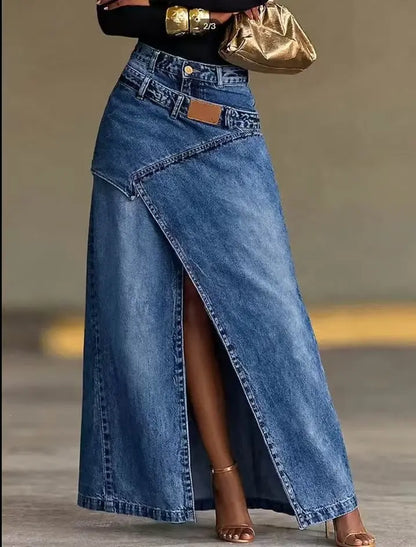 🙌💕【S-3XL】Falda midi vaquera para mujer, diseño de cintura multicapa, elegante y con estilo.