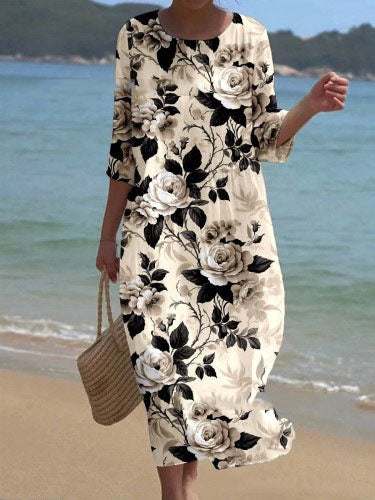 💞💖【S-5XL】Rochie lungă și lejeră, la modă, vara 2025——Decolteu rotund, imprimeu, stil la modă și casual! 💖✨ 