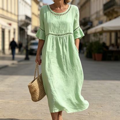 ✨🎉【S-3XL】Nuevo vestido de verano para mujer de algodón y lino, transpirable y suave, cómodo de llevar.