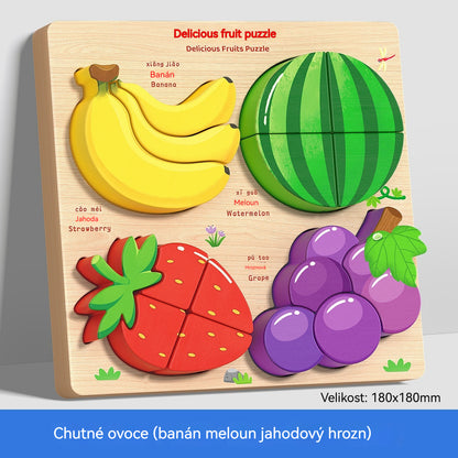 🧩✨【1 sada, 18x18 cm, 8 tém】Montessori 3D drevené puzzle pre deti 1–6 rokov – rozvoj logického myslenia a jemnej motoriky.