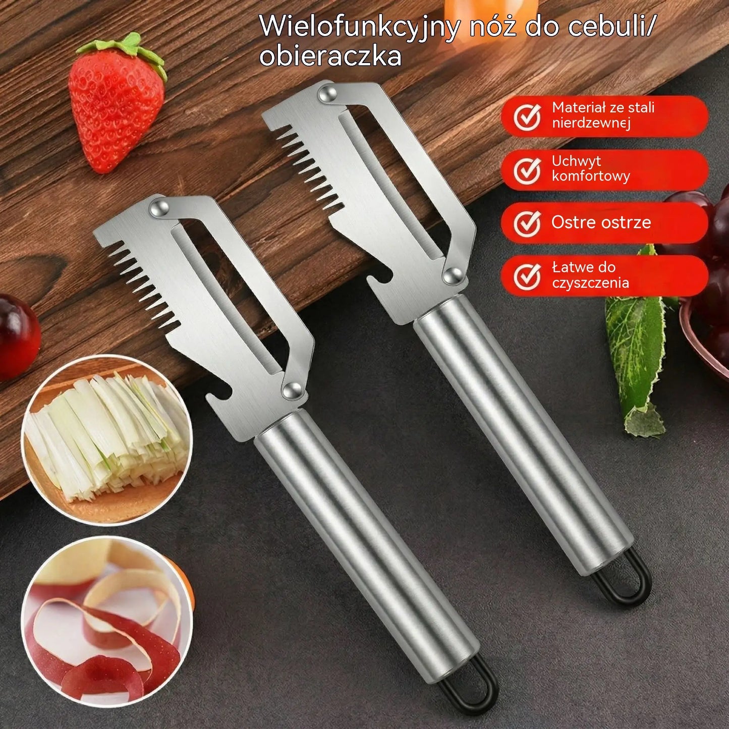 ✅【Kup 1, a 2 dostaniesz gratis!】🧅🔪 Wielofunkcyjny obierak kuchenny 3 w 1: obiera, kroi i otwiera kapsle od butelek! 🔥