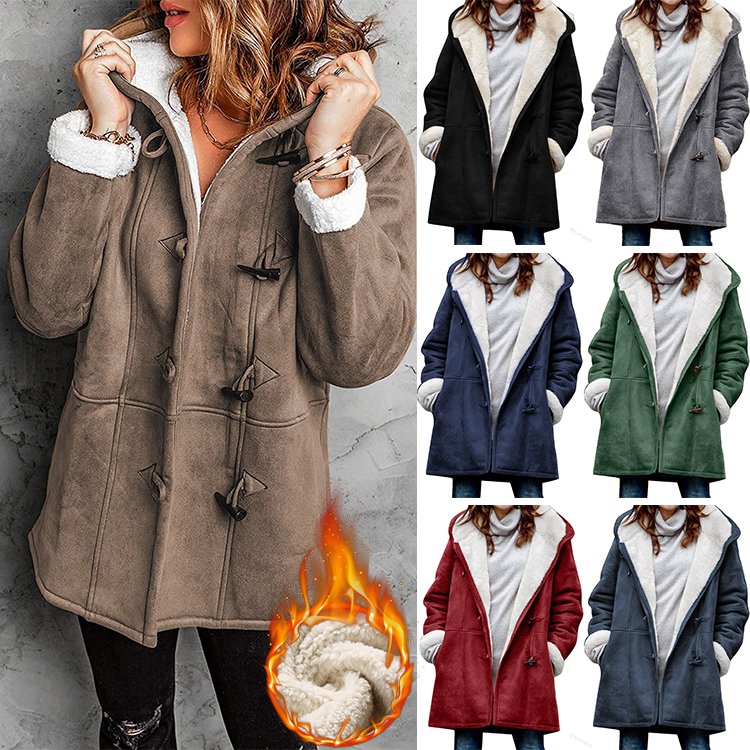 🔥⛄【Omejen 50% popust】✨【S-5XL】Nova modna topla ženska jakna s kapuco in podlogo iz semiša in flisa