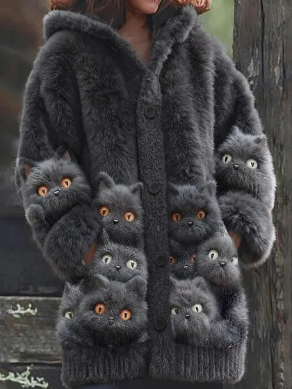 🔥🐾【Sleva 50 % po omezenou dobu】Dámská bunda s kapucí, stylová a roztomilá, se zvířecím potiskem🧥✨