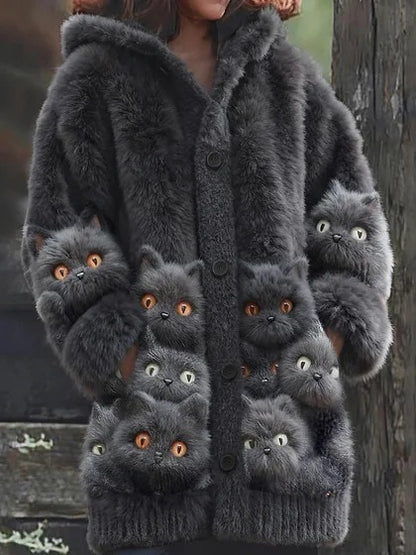 🔥🐾【Sleva 50 % po omezenou dobu】Dámská bunda s kapucí, stylová a roztomilá, se zvířecím potiskem🧥✨