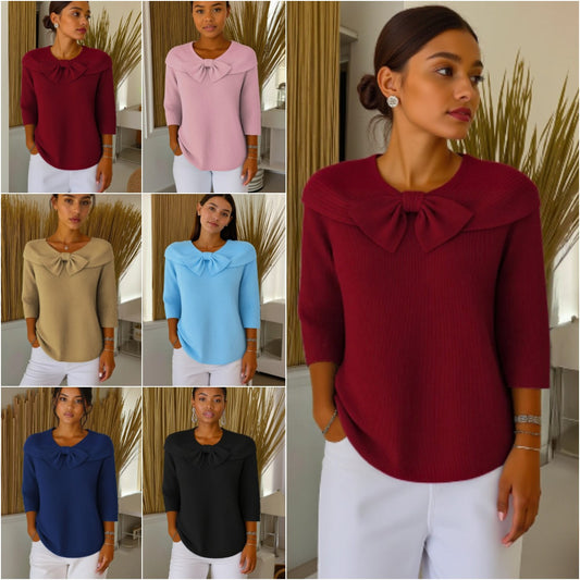 🔥🌈【Gorący przedmiot】【S-5XL】Nowy elegancki damski top w stylu francuskim z długim rękawem i cienką dzianinową podstawą