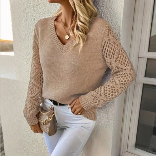 🔥🌷 Nowy sweter z V-dekoltem i ażurowym wzorem - Elegancja w każdym szczególe! Uniwersalny i modny! ✨