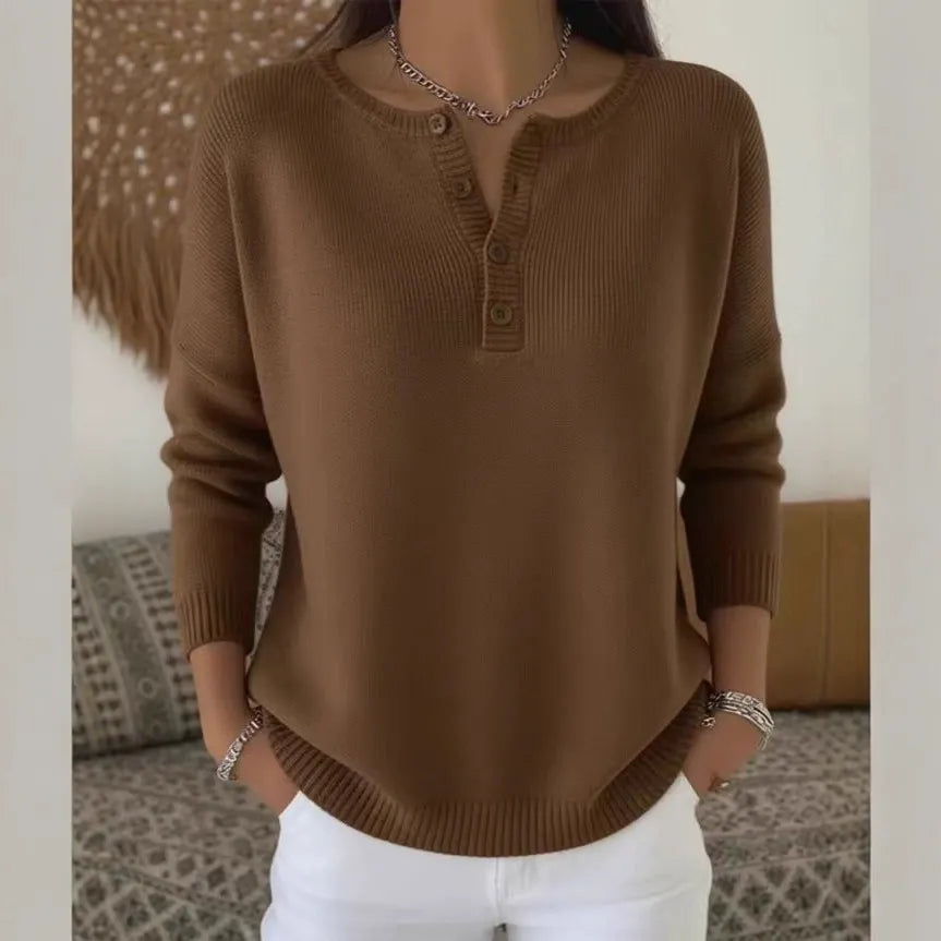 🌷💃【Ново, гореща разпродажба】【S-2XL】Дамски едноцветен пуловер с V-образно деколте, свободен и ежедневен стил