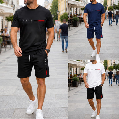🎉😎【50% отстъпка✨】Мъжки летен спортен комплект от две части - Удобна тениска с къс ръкав и шорти, подходящи за ежедневно носене и за почивка.