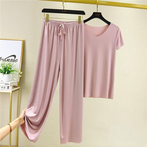 🌈🔥【Especial de verano】Conjunto de dos piezas para estar en casa: camiseta + pantalón de pierna ancha❤️Algodón de seda de alta calidad y cómodo