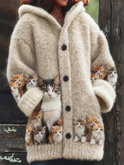 🔥🐾【Sleva 50 % po omezenou dobu】Dámská bunda s kapucí, stylová a roztomilá, se zvířecím potiskem🧥✨
