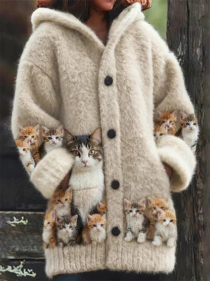 🔥🐾【Sleva 50 % po omezenou dobu】Dámská bunda s kapucí, stylová a roztomilá, se zvířecím potiskem🧥✨