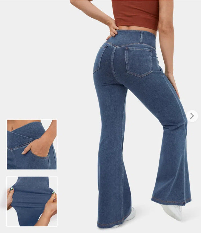 🔥✨【XS-4XL】🌷🌈Nové úzké džíny s vysokým pasem, širokými nohavicemi, stahujícími boky a zvedajícími kalhoty