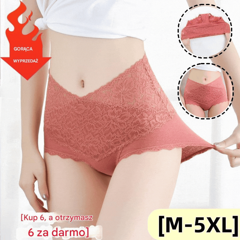 🔥【6 sztuk】👙Antybakteryjna bawełniana koronkowa bielizna z wysokim stanem