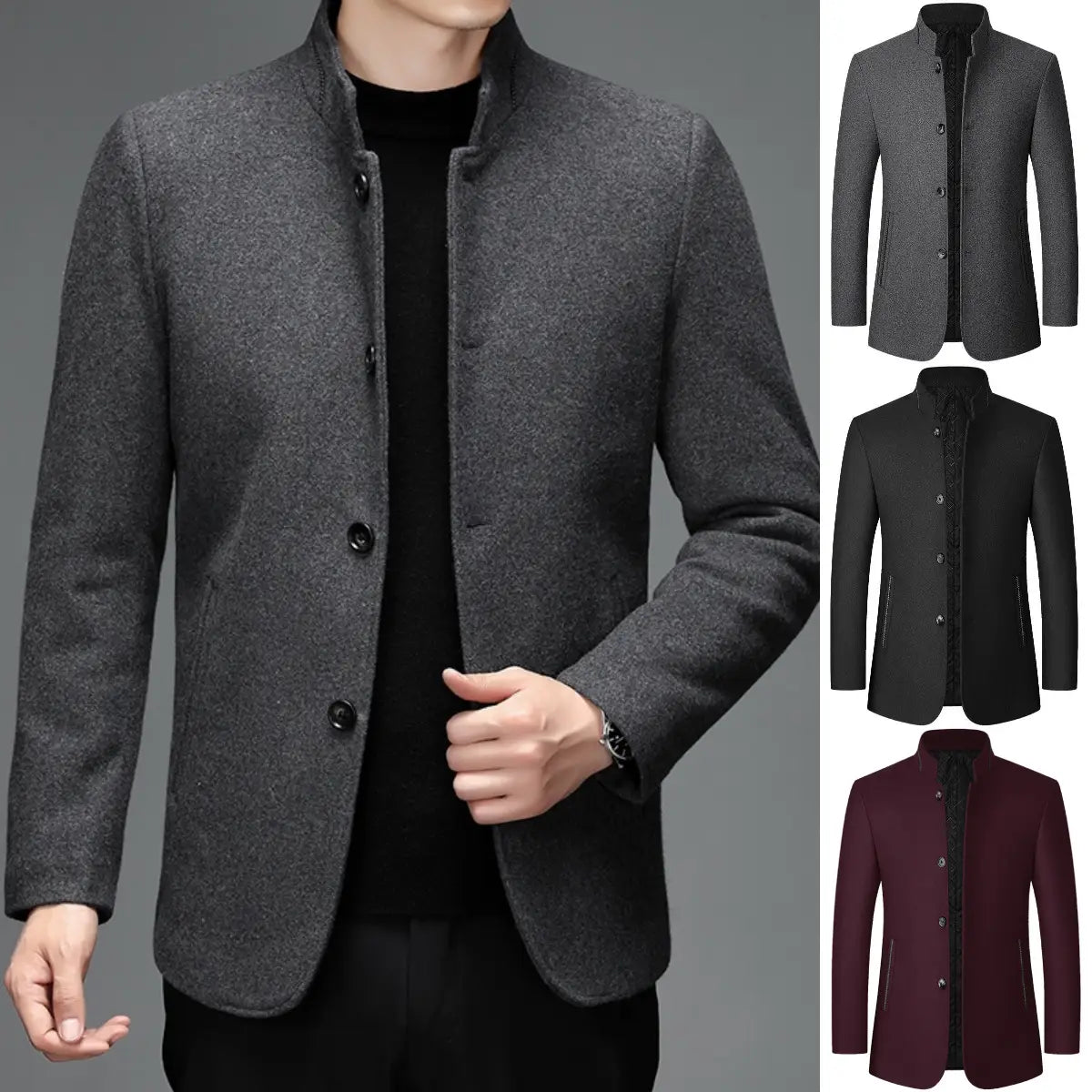 🌞👍【M-4XL】🔥⛄Nowa męska kurtka wełniana na co dzień ze stójką na jesień/zimę