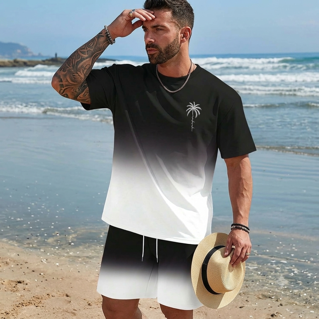 😎🌴【S-5XL】Nuevo traje de verano para hombre, camiseta estampada y pantalones cortos, corte holgado e informal.