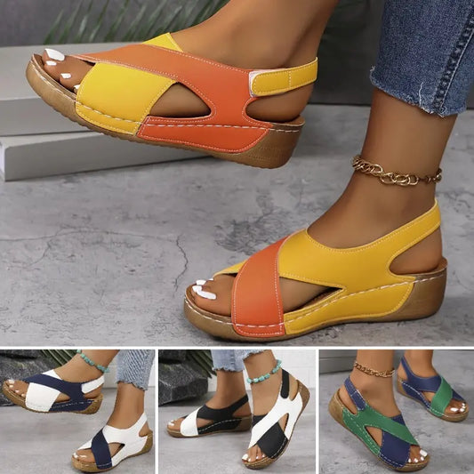 ✨【36-43】Sandalias de cuña con bloques de color para mujer: sencillas, cómodas y casuales.