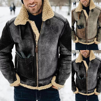 ✨🎉【Super nabídka🔥】【M-5XL】Pánská retro vlněná bunda s dlouhým rukávem a zipem