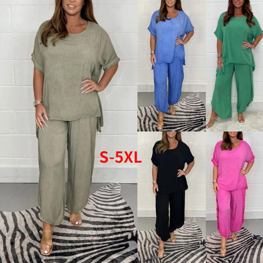💓【S-5XL】Novo ljetno odijelo velike veličine, široko i ležerno 【Majica + hlače】 