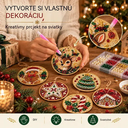 🎄 Súprava 6 vianočných ozdôb na vlastnoručné vytvorenie (diamantové maľovanie) – kreatívny projekt pre celú rodinu, ideálny na stromček, do okna či ako darček!