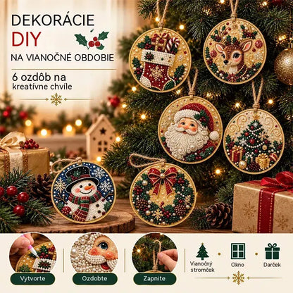 🎄 Súprava 6 vianočných ozdôb na vlastnoručné vytvorenie (diamantové maľovanie) – kreatívny projekt pre celú rodinu, ideálny na stromček, do okna či ako darček!