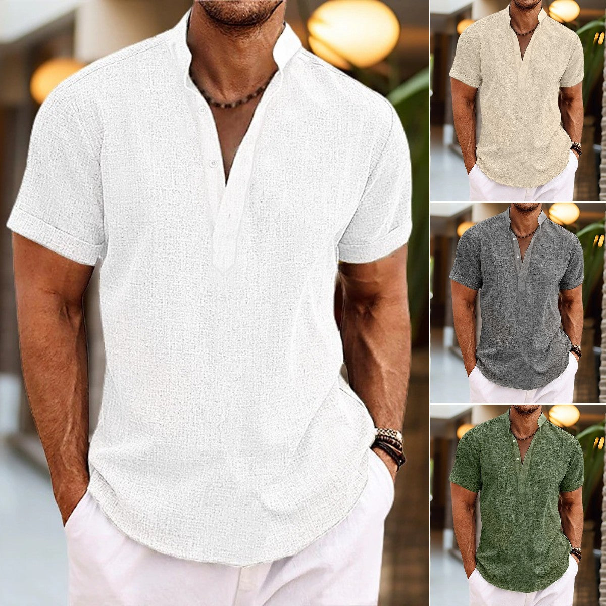 🌴💥【S-3XL】Cămașă de vară cu mânecă scurtă, de înaltă calitate, la modă, în culoare uni, pentru bărbați 
