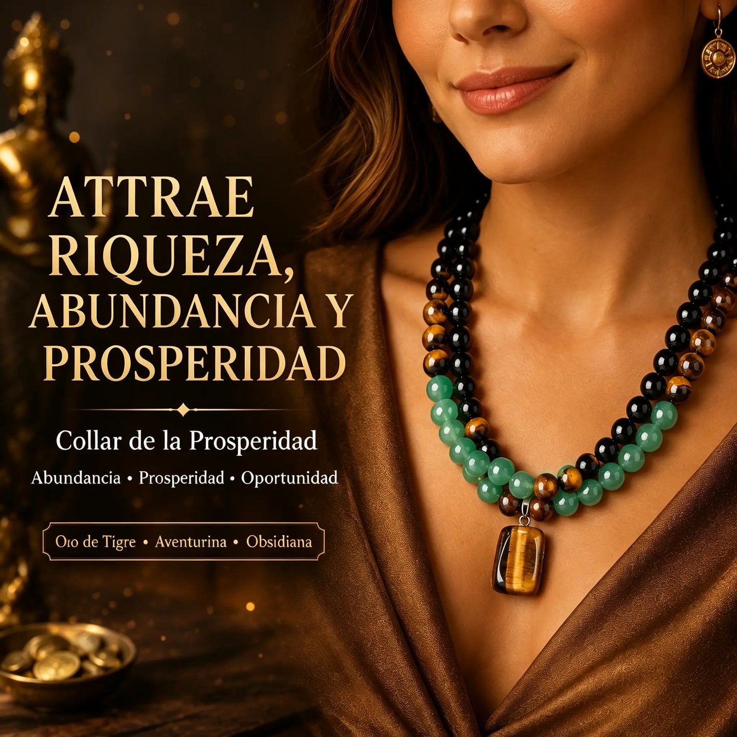 【¡Compra 1 y llévate 1 gratis!】✨(2 piezas) Collar para atraer dinero con colgante de aventurina verde y ojo de tigre