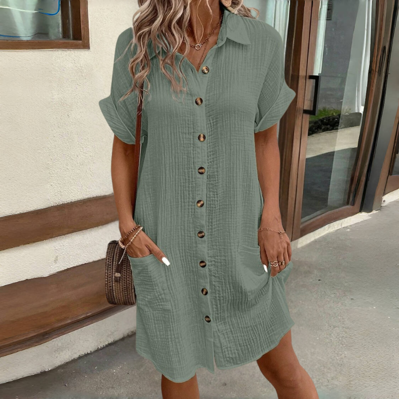 🎉🌈【Liquidación de verano🔥】【S-5XL】Vestido de manga corta de algodón y lino de moda de verano, ligero y transpirable