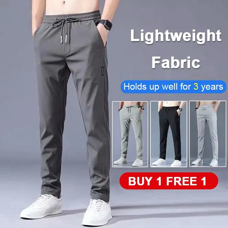 ✨🏄‍♂️【M-5XL】🔥Nuevos pantalones elásticos casuales de seda de hielo de verano para hombre, cómodos y frescos