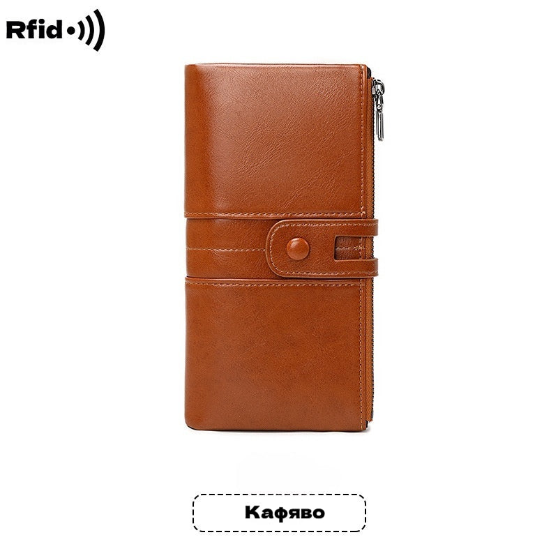💕💼Многофункционален дамски портфейл - Ръчно изработен от естествена кожа, против кражба, двоен цип