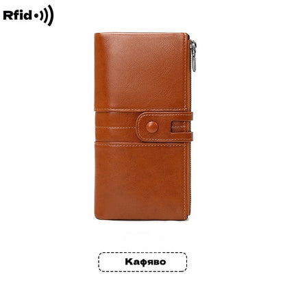 💕💼Многофункционален дамски портфейл - Ръчно изработен от естествена кожа, против кражба, двоен цип