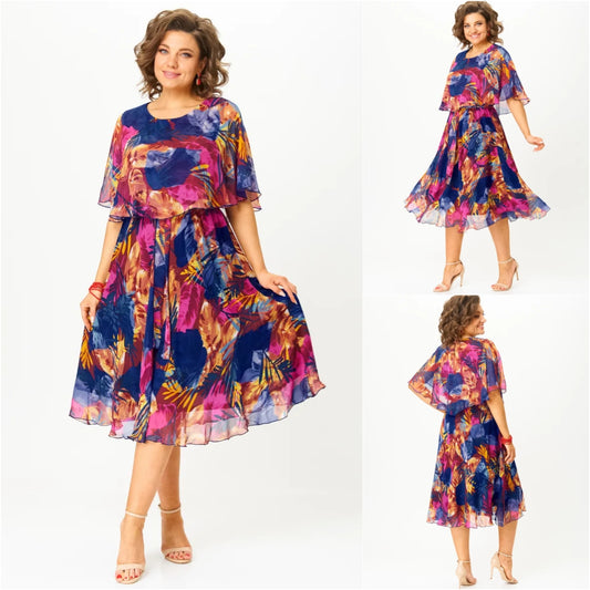 😎💃Produse noi de vară💥【S-5XL】Rochie largi din sifon de marime mare | Confortabil și respirabil, foarte potrivit pentru vară