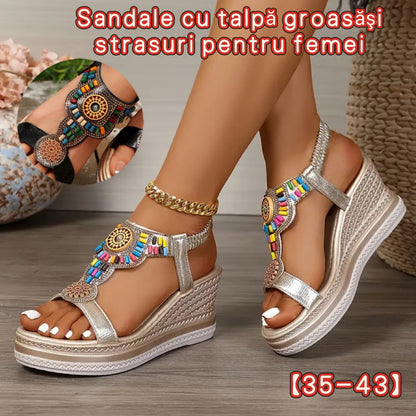 💖【35-43】✨Sandale de damă din piele cu talpă groasă și bandă elastică cu mărgele, vara 2025. 🔥 Livrare gratuită. ✅ Plată la livrare