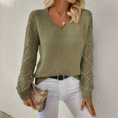 🔥🌷 Nowy sweter z V-dekoltem i ażurowym wzorem - Elegancja w każdym szczególe! Uniwersalny i modny! ✨