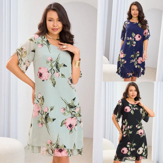 ✨💐【S-5XL】Rochie elegantă, casual, cu imprimeu, vara 2025, ușoară, confortabilă și respirabilă