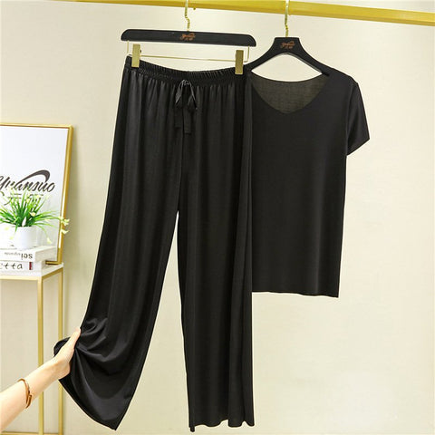 🌈🔥【Especial de verano】Conjunto de dos piezas para estar en casa: camiseta + pantalón de pierna ancha❤️Algodón de seda de alta calidad y cómodo