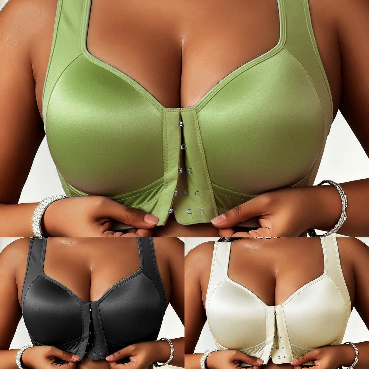 😍👙【Пакет от 3 броя】【40-100 кг】Дамски сутиен без банели push-up за големи размери с предно закопчаване и противоувисване