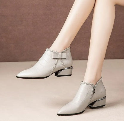 🔥✨【35-42】2026 nowe buty jesienne, krótkie botki z kokardką i zamkiem błyskawicznym