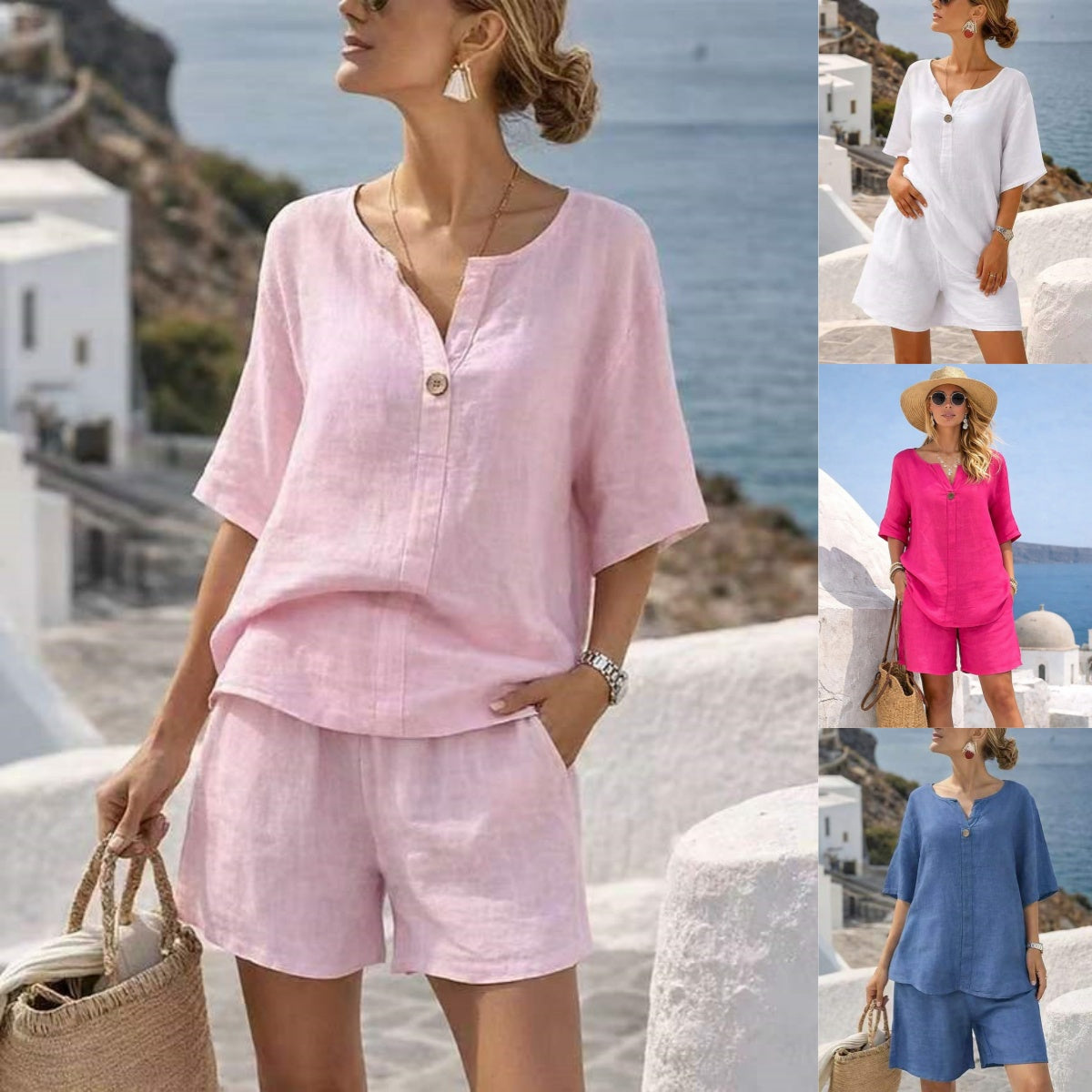 🌿🌸 【50% de descuento✨】Conjunto de lino de verano: cómodo, elegante y versátil, adecuado para todas las ocasiones.