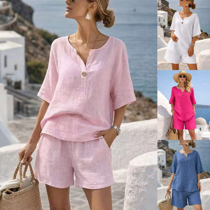🌿🌸 【50% de descuento✨】Conjunto de lino de verano: cómodo, elegante y versátil, adecuado para todas las ocasiones.