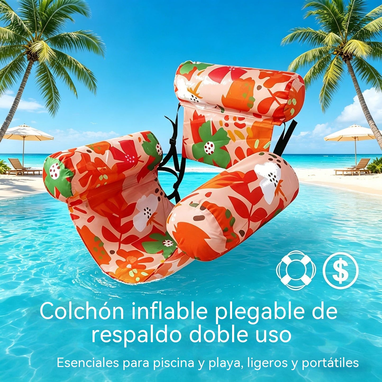 💦📢 Sofá inflable para piscina - Asiento plegable con respaldo para juegos acuáticos