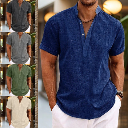 🌴💥【S-3XL】Cămașă de vară cu mânecă scurtă, de înaltă calitate, la modă, în culoare uni, pentru bărbați 