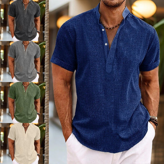 🌴💥【S-3XL】Cămașă de vară cu mânecă scurtă, de înaltă calitate, la modă, în culoare uni, pentru bărbați 