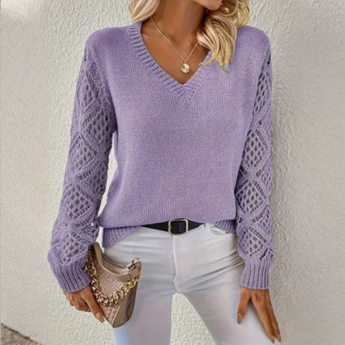 🔥🌷 Nowy sweter z V-dekoltem i ażurowym wzorem - Elegancja w każdym szczególe! Uniwersalny i modny! ✨