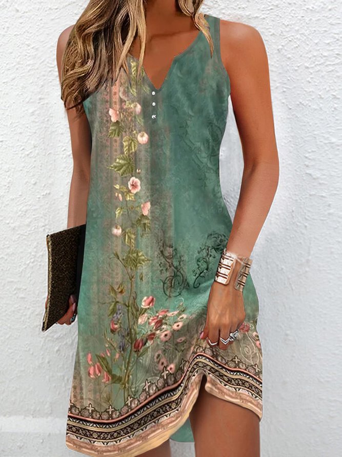 🔥👗【Lichidare de vară✨】Rochie de vară fără mâneci, cu imprimeu, casual, la modă 