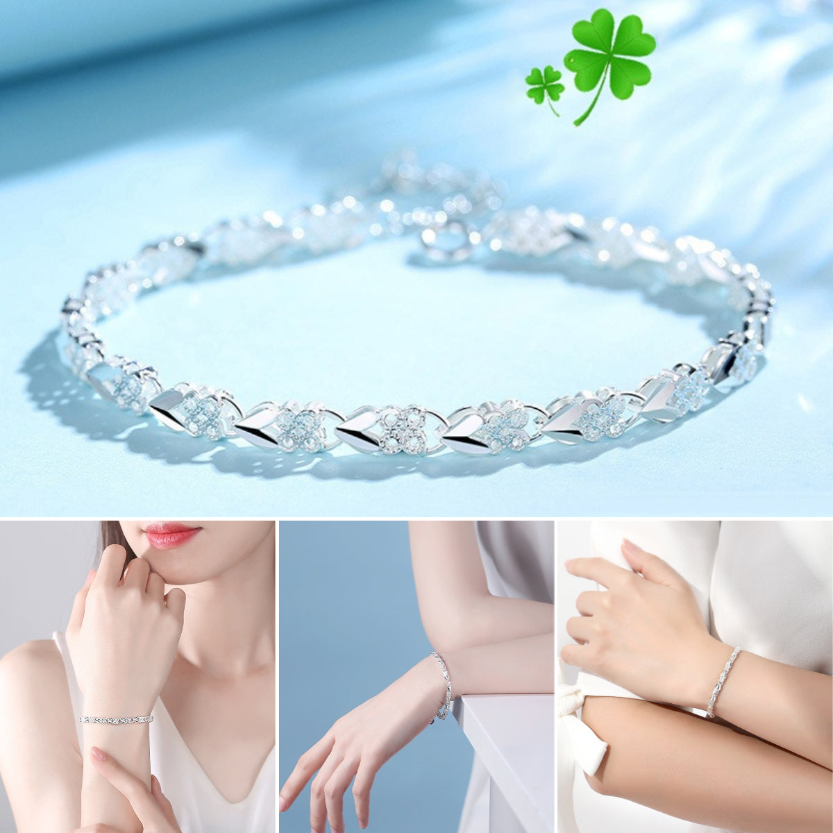 😀👉【Купете 1, вземете 1 безплатно!】💖🍀Абсолютно обожавам тази нова гривна от сребро 925 с четирилистна детелина, толкова е стилна! 【30% отстъпка】